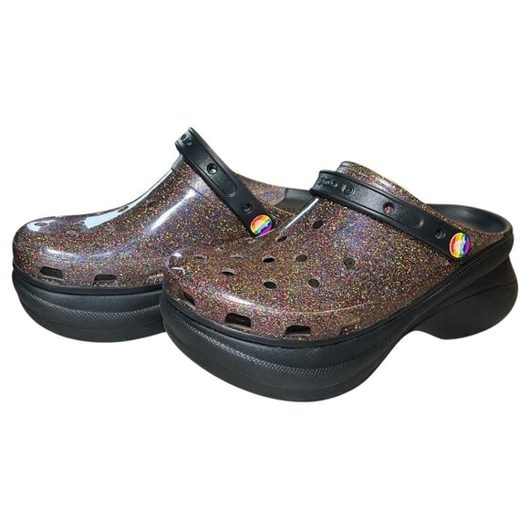 Crocs Platfirm Clogs Womens Sz 8 Classic Bae Pride Translucent Glitter - Picture 11 of 16